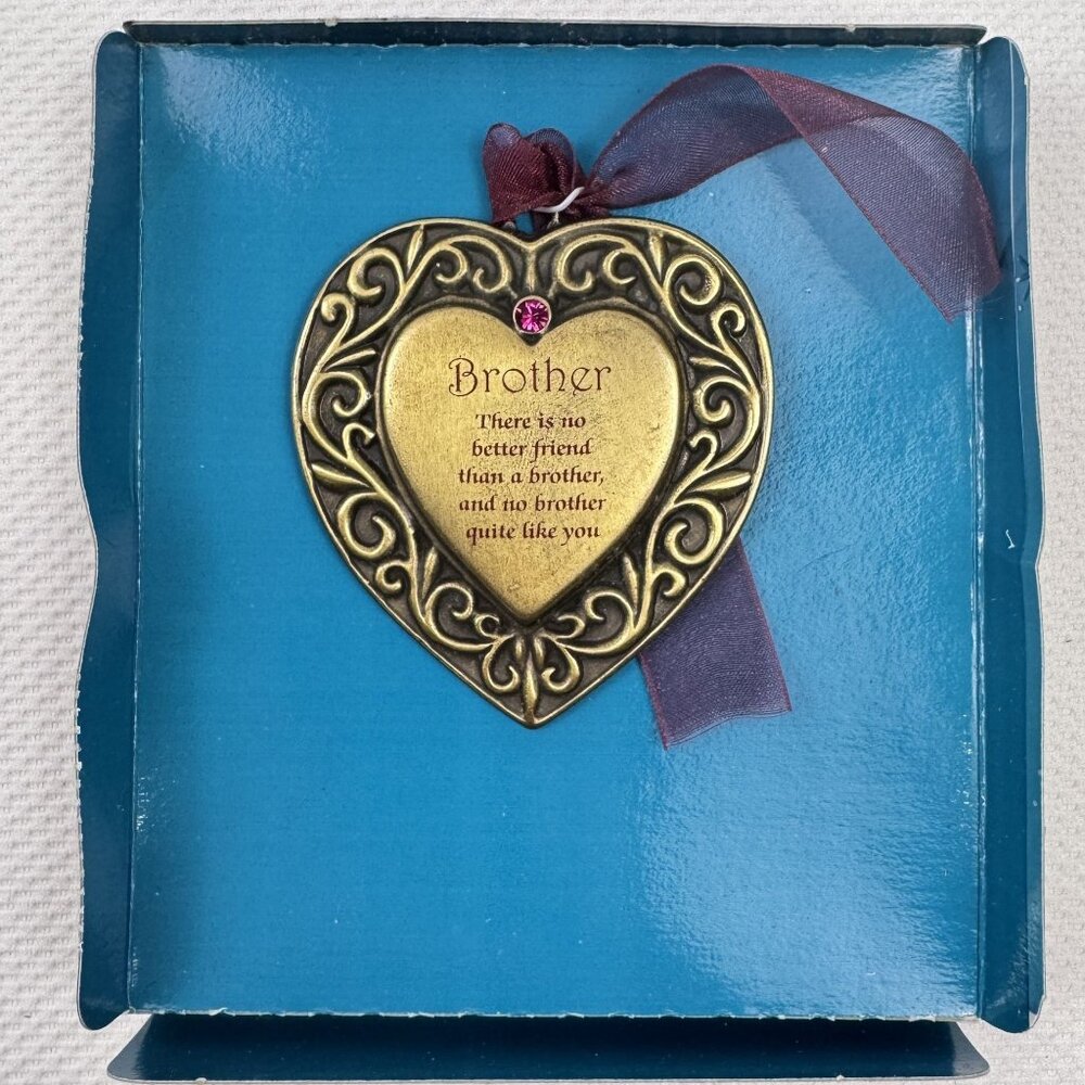Vtg Brother Christmas Ornament Pewter Heart Swarovski Crystal Gloria Duchin USA - Picture 7 of 12